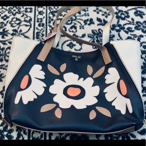 Relic Black Leather Flower Emma Tote Purse NWT